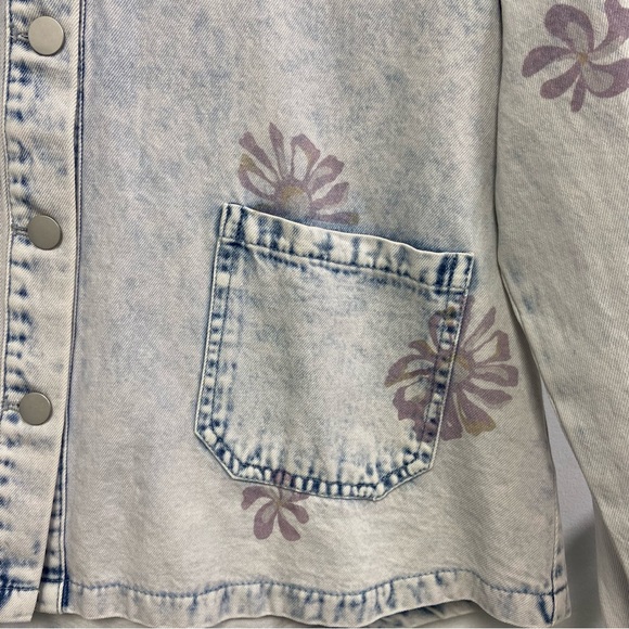 Mystree Light Blue Denim Jacket with Lavender Script and Floral Accent - Picture 3 of 8